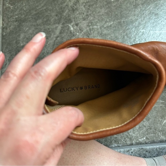Lucky Brand Nycott Leather Bootie Stacked Heel Size 10M(42) Brown Fall Boho - Picture 5 of 16
